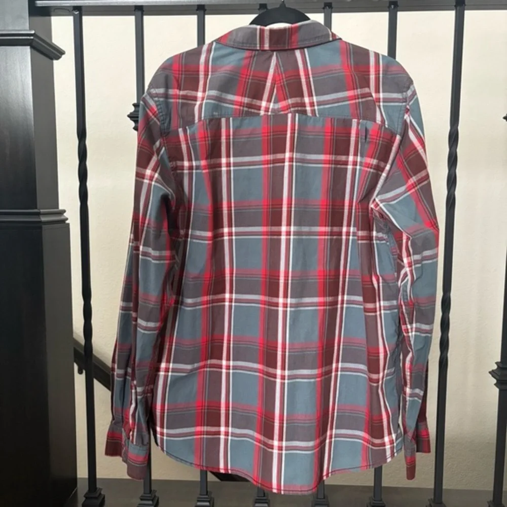 The‎ North Face Red Blue Plaid Snap Button Up Long Sleeve Casual Shirt Men Sz Lg